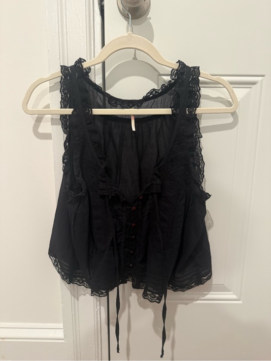 Free People Tops - Free People Black Lace-Trim Women's Tank Top